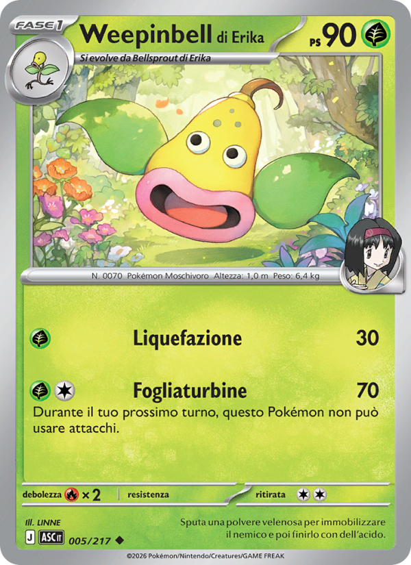 Weepinbell di Erika 005/217 — Ascesa Eroica (Italian Pokémon TCG card)