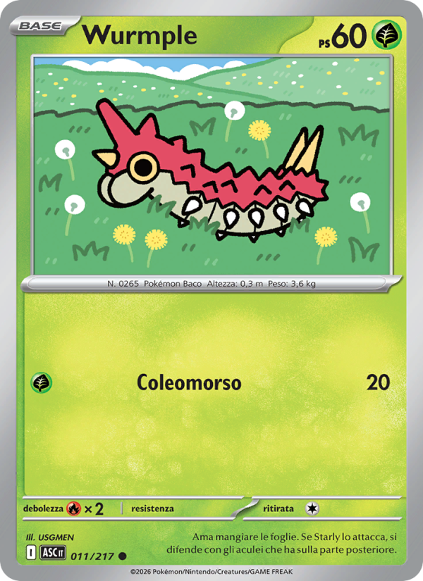Wurmple 011/217 — Ascesa Eroica (Italian Pokémon TCG card)