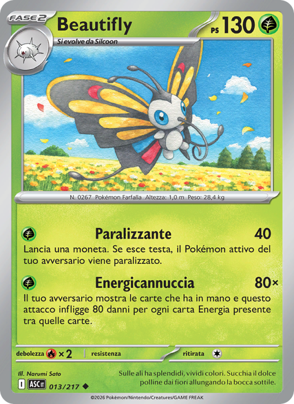 Beautifly 013/217 — Ascesa Eroica (Italian Pokémon TCG card)