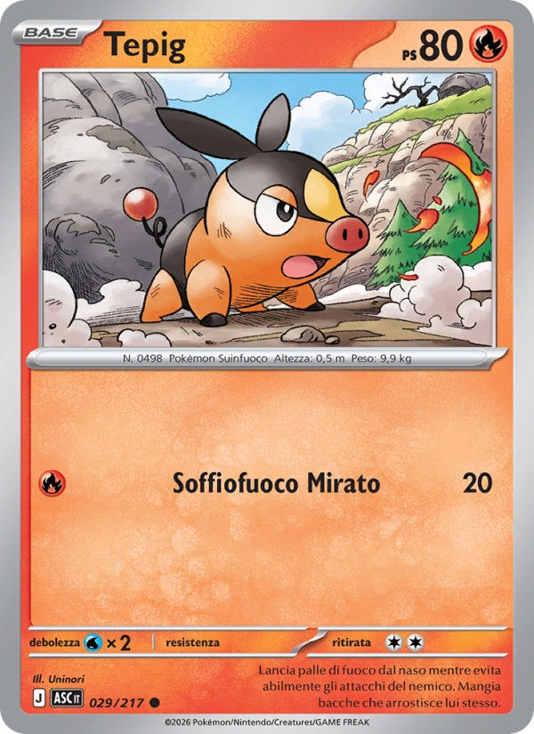 Tepig 029/217 — Ascesa Eroica (Italian Pokémon TCG card)
