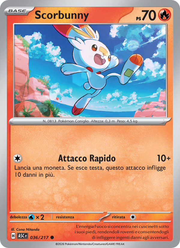 Scorbunny 036/217 — Ascesa Eroica (Italian Pokémon TCG card)