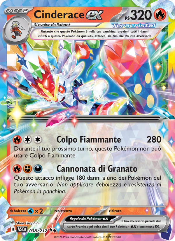 Cinderace-ex 038/217 — Ascesa Eroica (Italian Pokémon TCG card)