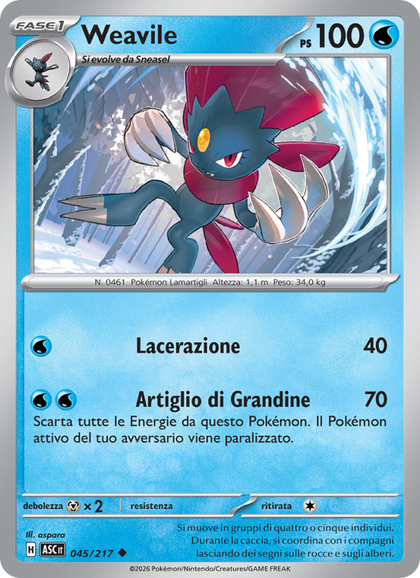Weavile 045/217 — Ascesa Eroica (Italian Pokémon TCG card)