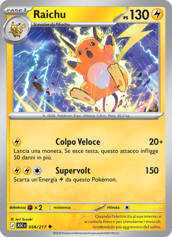 Raichu 056/217 — Ascesa Eroica (Italian Pokémon TCG card)