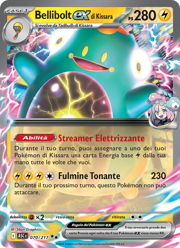 Bellibolt-ex di Kissara 070/217 — Ascesa Eroica (Italian Pokémon TCG card)