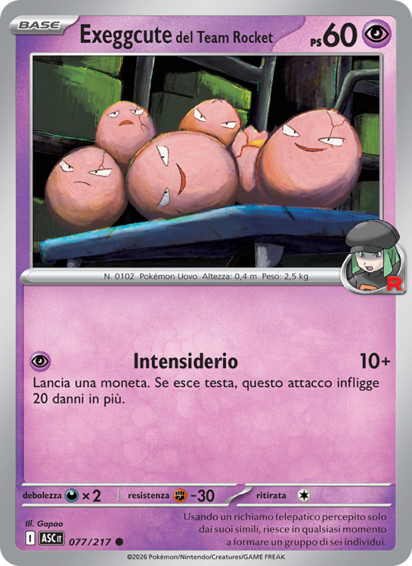 Exeggcute del Team Rocket 077/217 — Ascesa Eroica (Italian Pokémon TCG card)