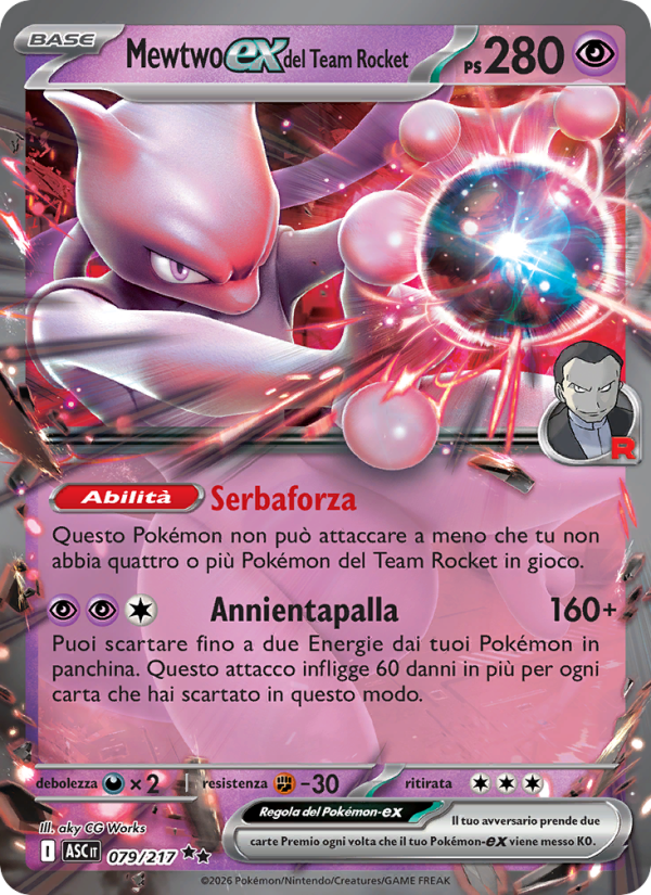 Mewtwo-ex del Team Rocket 079/217 — Ascesa Eroica (Italian Pokémon TCG card)
