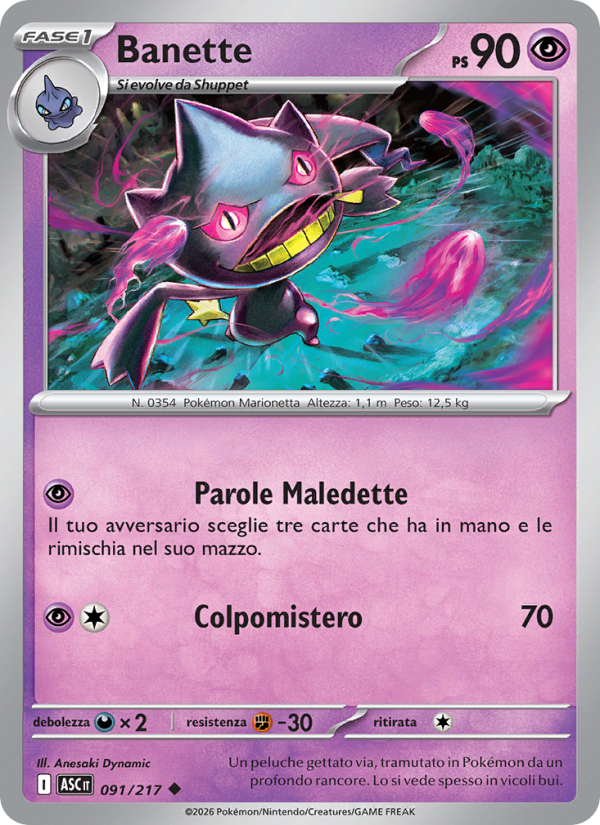 Banette 091/217 — Ascesa Eroica (Italian Pokémon TCG card)