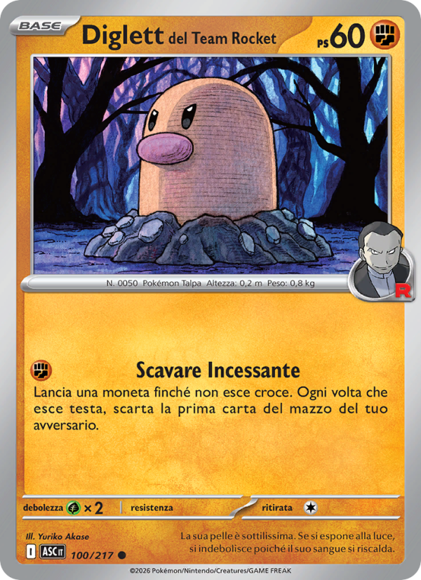 Diglett del Team Rocket 100/217 — Ascesa Eroica (Italian Pokémon TCG card)
