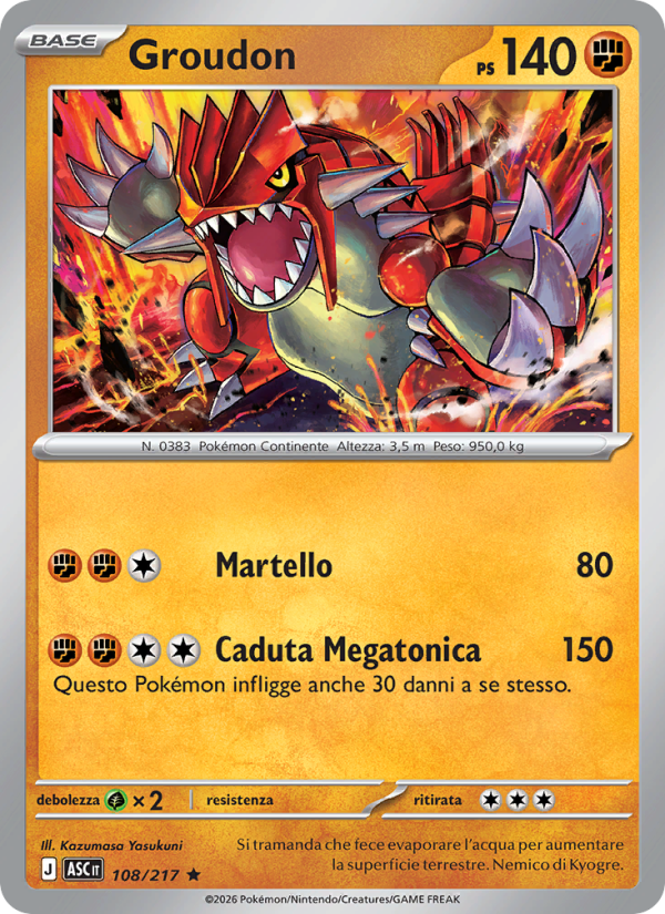 Groudon 108/217 — Ascesa Eroica (Italian Pokémon TCG card)