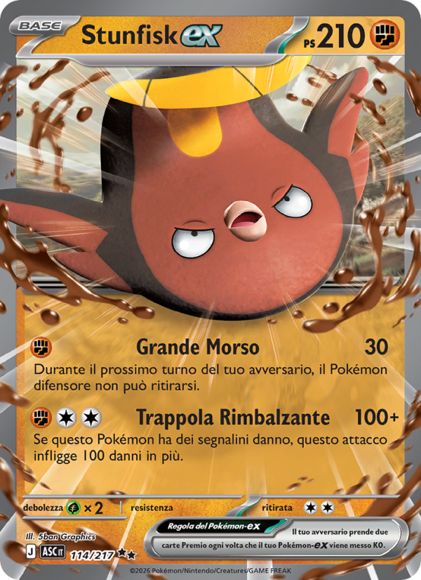 Stunfisk-ex 114/217 — Ascesa Eroica (Italian Pokémon TCG card)
