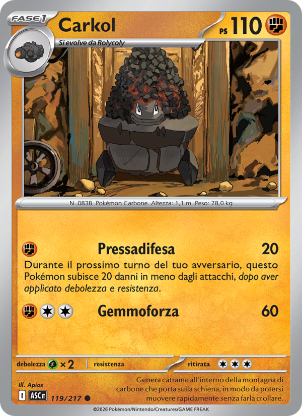 Carkol 119/217 — Ascesa Eroica (Italian Pokémon TCG card)
