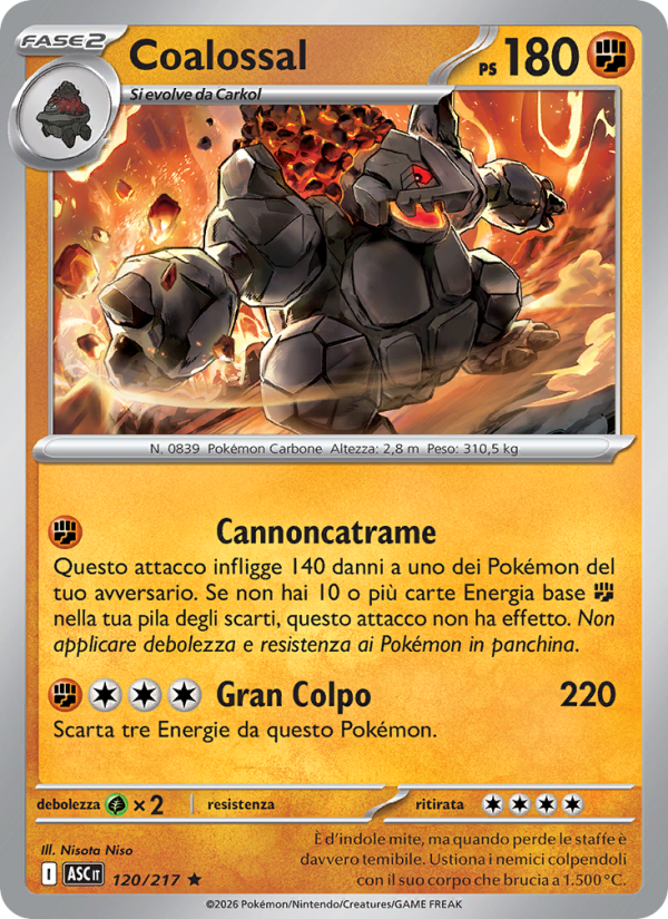 Coalossal 120/217 — Ascesa Eroica (Italian Pokémon TCG card)