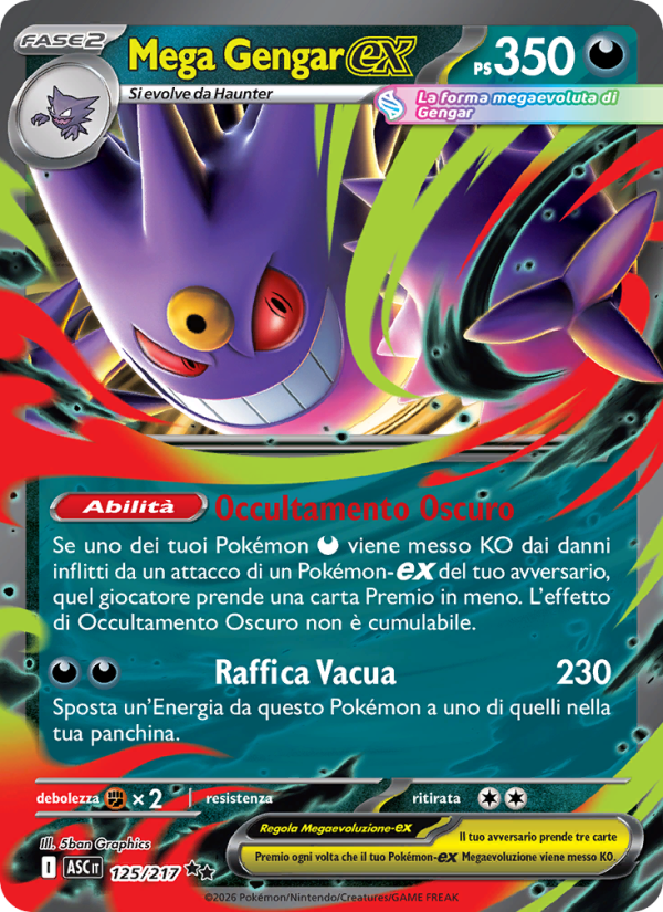 Mega Gengar-ex 125/217 — Ascesa Eroica (Italian Pokémon TCG card)