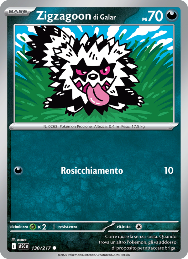 Zigzagoon di Galar 130/217 — Ascesa Eroica (Italian Pokémon TCG card)