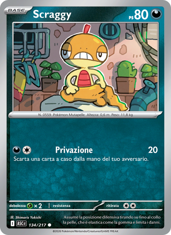 Scraggy 134/217 — Ascesa Eroica (Italian Pokémon TCG card)