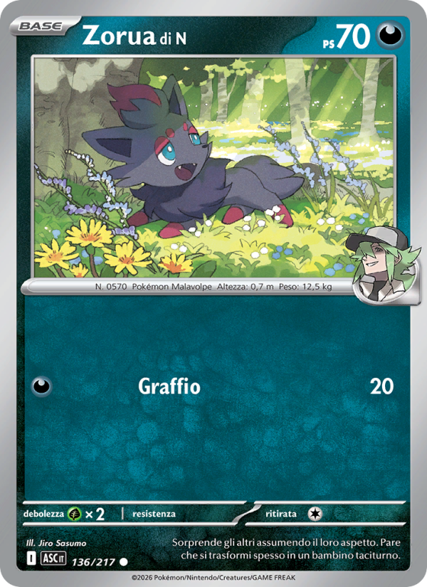 Zorua di N 136/217 — Ascesa Eroica (Italian Pokémon TCG card)