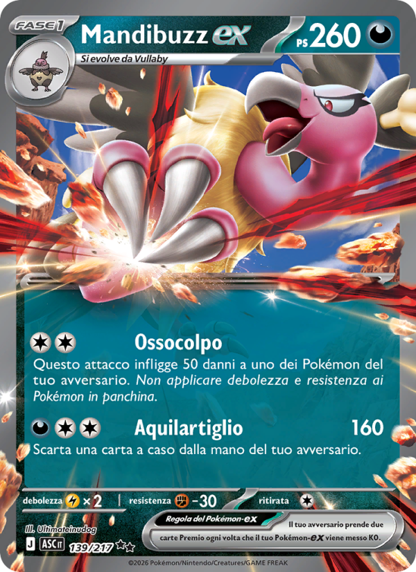 Mandibuzz-ex 139/217 — Ascesa Eroica (Italian Pokémon TCG card)