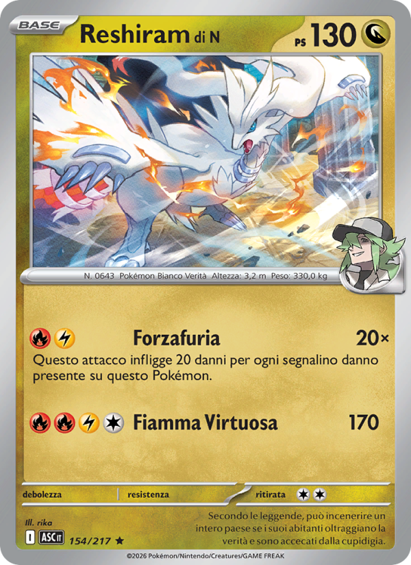 Reshiram di N 154/217 — Ascesa Eroica (Italian Pokémon TCG card)