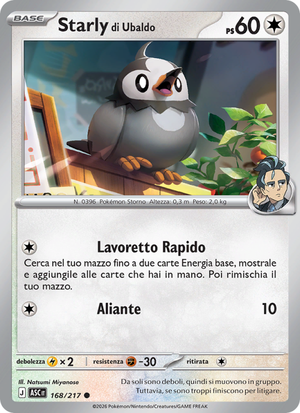 Starly di Ubaldo 168/217 — Ascesa Eroica (Italian Pokémon TCG card)