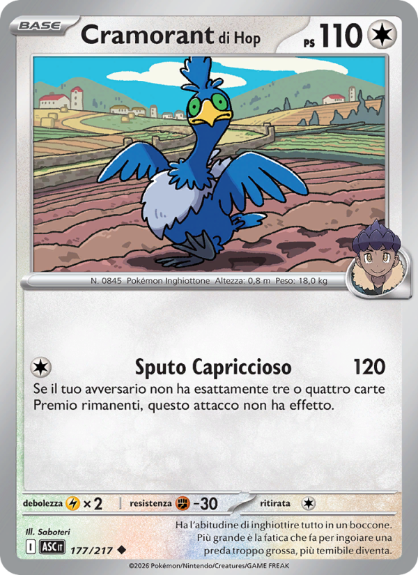 Cramorant di Hop 177/217 — Ascesa Eroica (Italian Pokémon TCG card)
