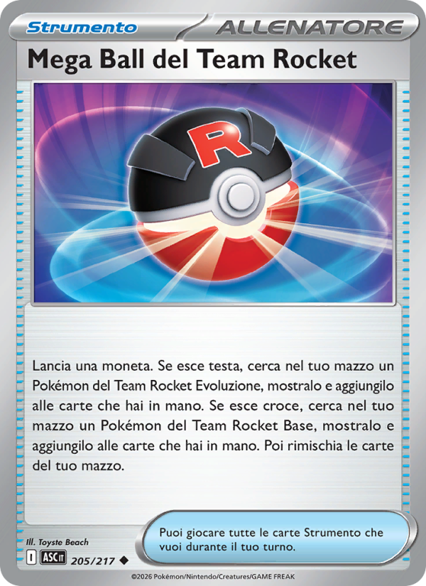 Mega Ball del Team Rocket 205/217 — Ascesa Eroica (Italian Pokémon TCG card)