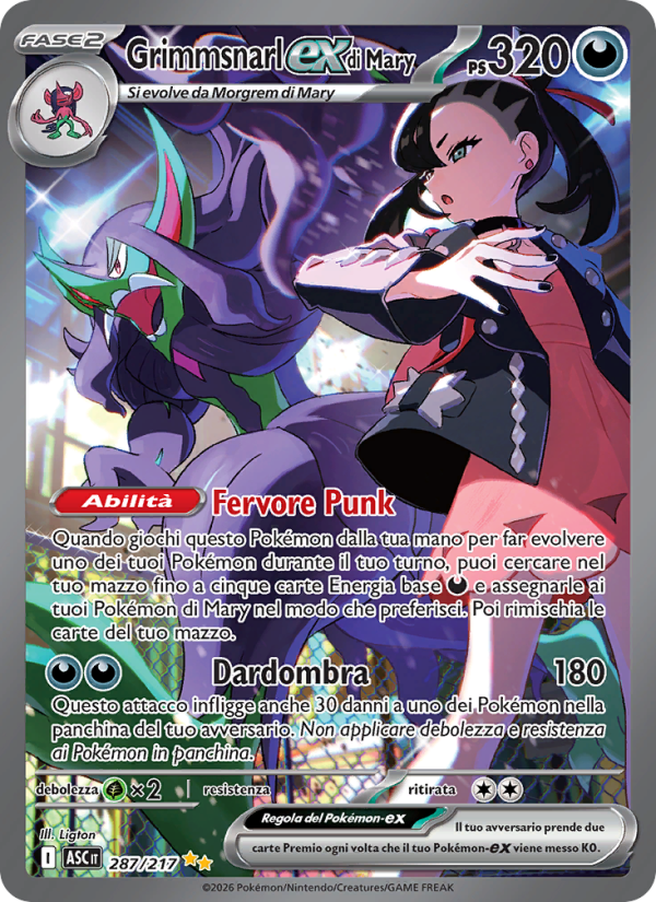 Grimmsnarl-ex di Mary 287/217 — Ascesa Eroica (Italian Pokémon TCG card)