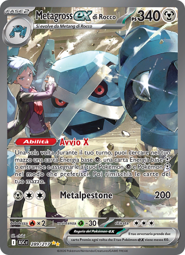 Metagross-ex di Rocco 289/217 — Ascesa Eroica (Italian Pokémon TCG card)