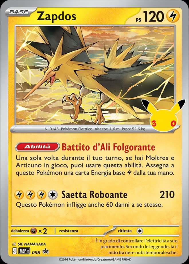 Zapdos 098 — MEP Black Star Promos (Italian Pokémon TCG card)