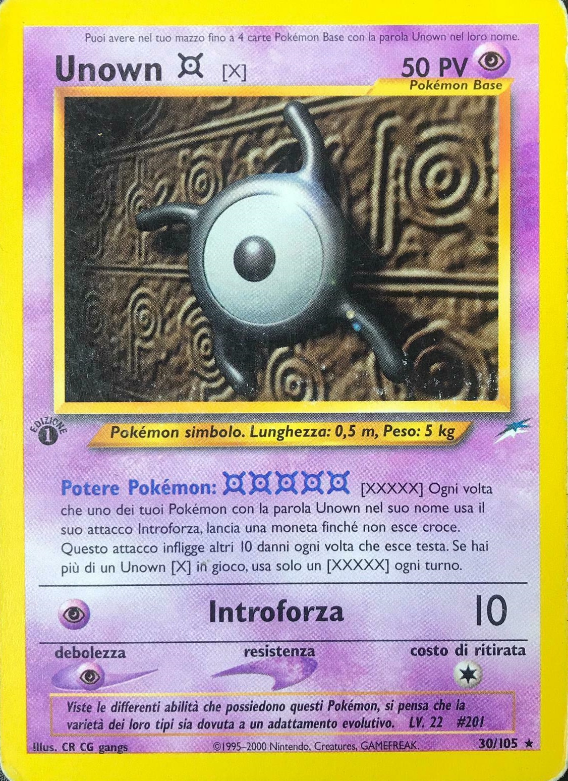 Unown X 030 — Neo Destiny (Italian Pokémon TCG card)