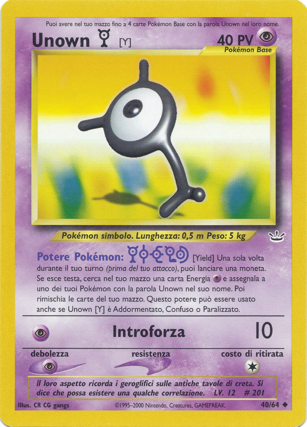 Unown Y 040 — Neo Revelation (Italian Pokémon TCG card)