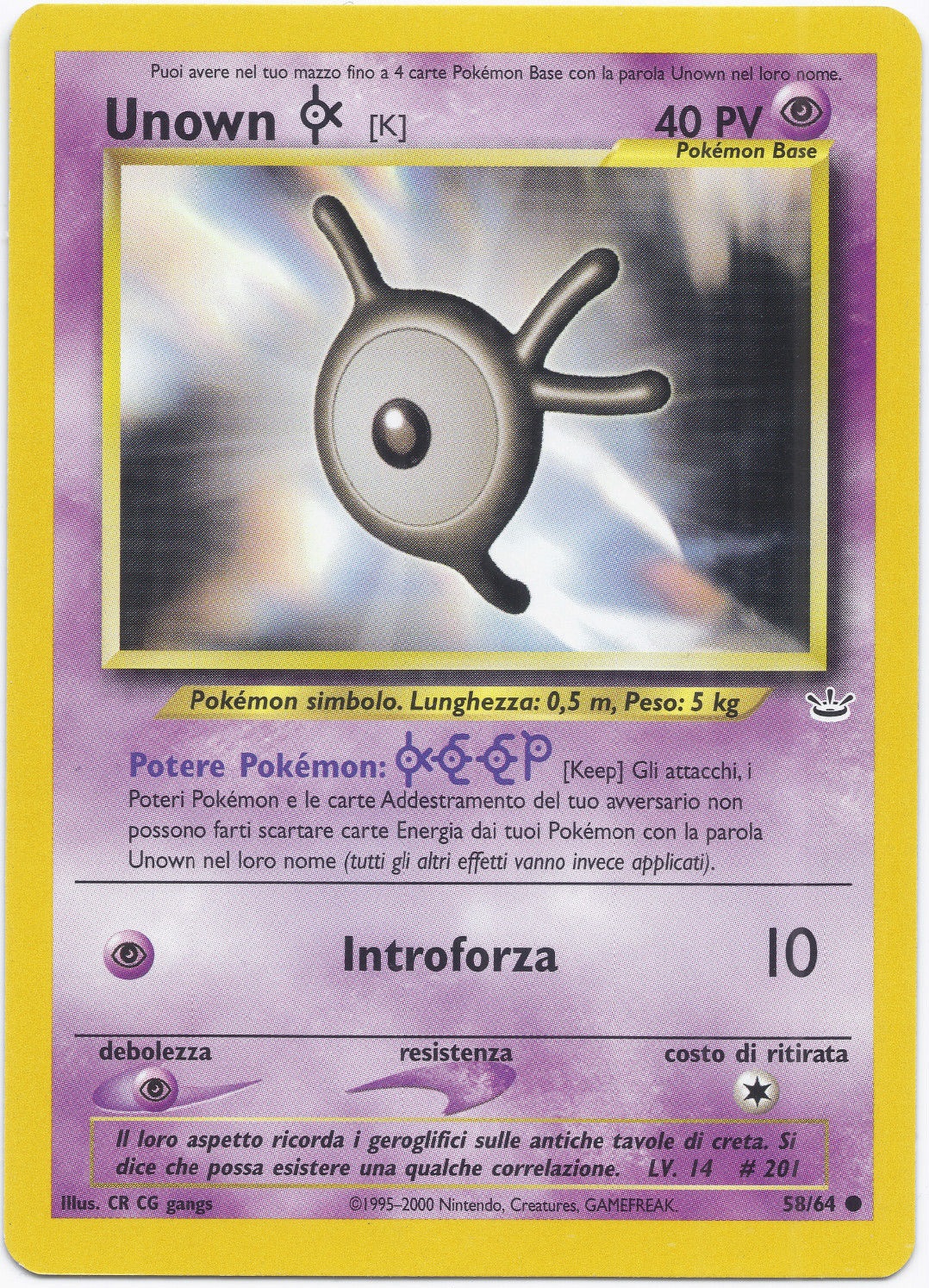 Unown K 058 — Neo Revelation (Italian Pokémon TCG card)