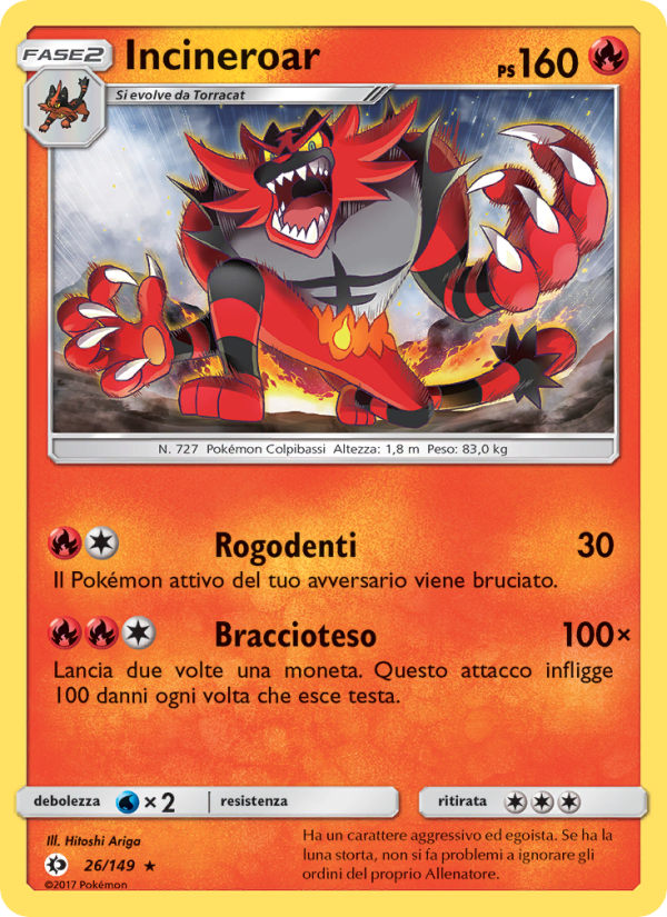 Incineroar 026/163 — Sun & Moon (Italian Pokémon TCG card)