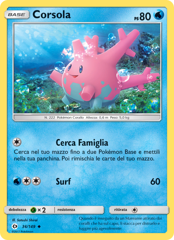 Corsola 036/163 — Sun & Moon (Italian Pokémon TCG card)