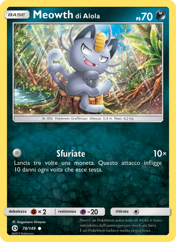 Meowth di Alola 078/163 — Sun & Moon (Italian Pokémon TCG card)