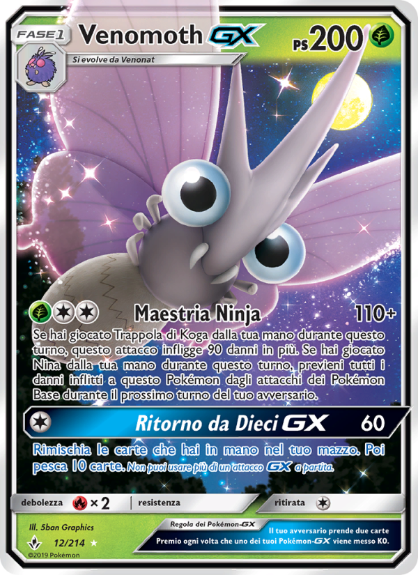 Venomoth GX 012/234 — Unbroken Bonds (Italian Pokémon TCG card)