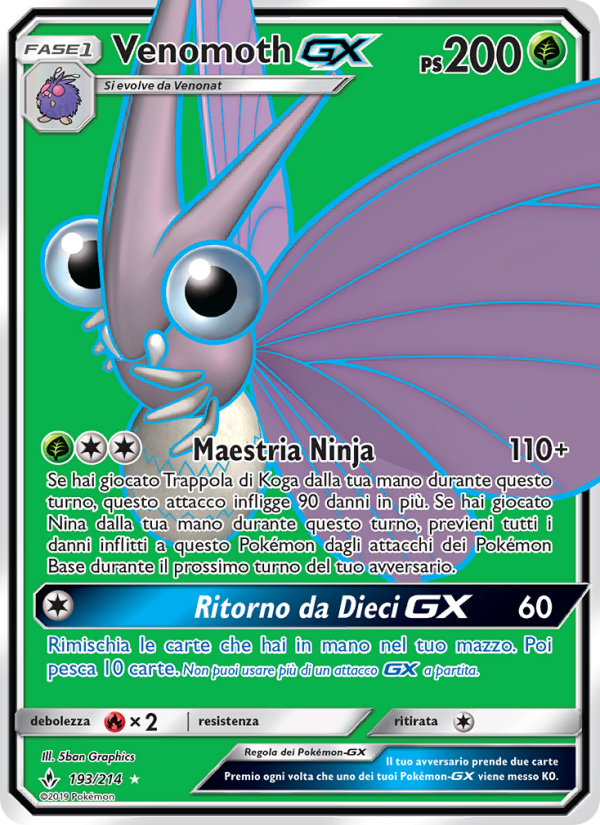 Venomoth GX 193/234 — Unbroken Bonds (Italian Pokémon TCG card)