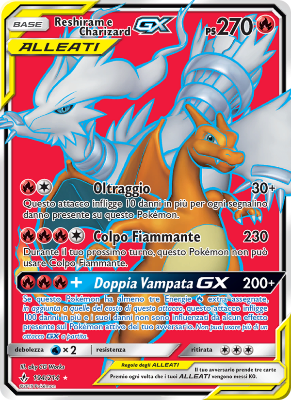 Reshiram e Charizard GX 194/234 — Unbroken Bonds (Italian Pokémon TCG card)