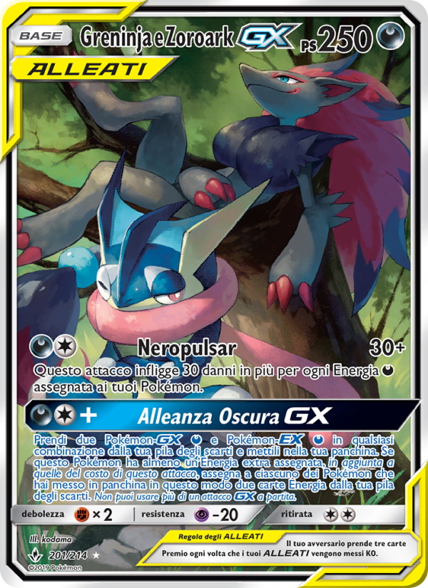 Greninja e Zoroark GX 201/234 — Unbroken Bonds (Italian Pokémon TCG card)