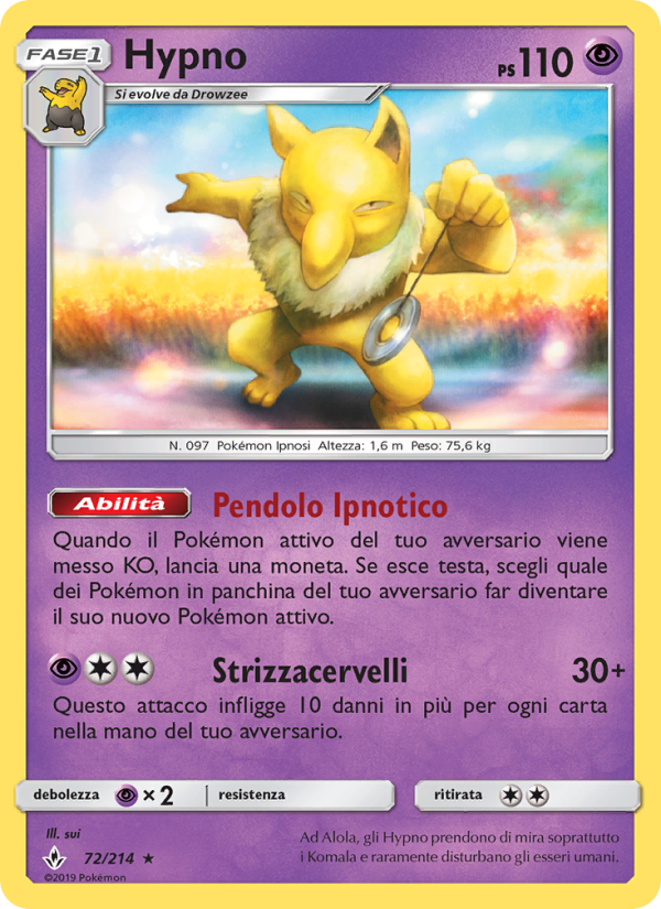 Hypno 072/234 — Unbroken Bonds (Italian Pokémon TCG card)