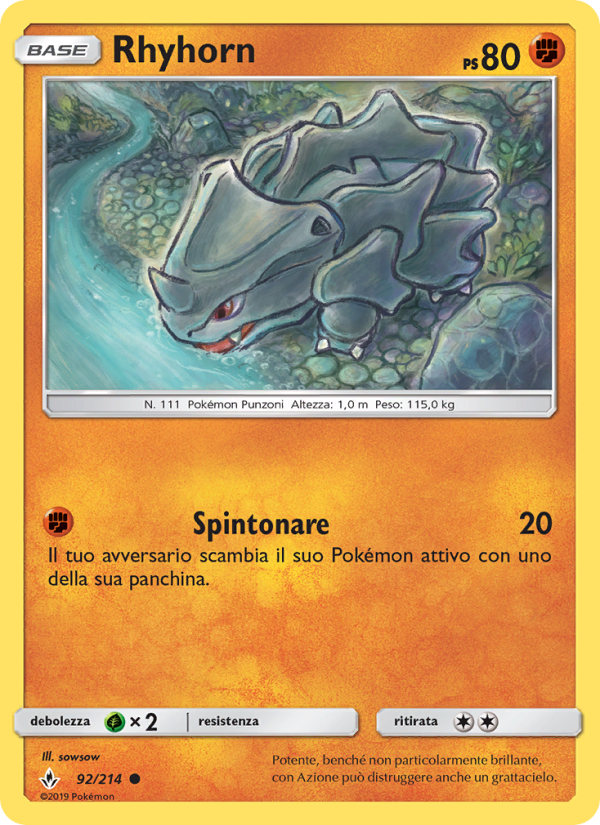 Rhyhorn 092/234 — Unbroken Bonds (Italian Pokémon TCG card)