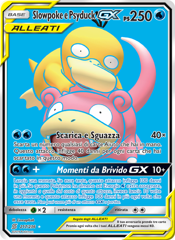 Slowpoke e Psyduck GX 217/258 — Unified Minds (Italian Pokémon TCG card)