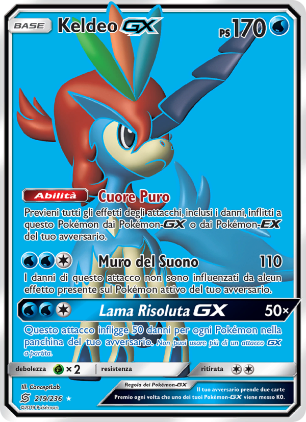 Keldeo GX 219/258 — Unified Minds (Italian Pokémon TCG card)