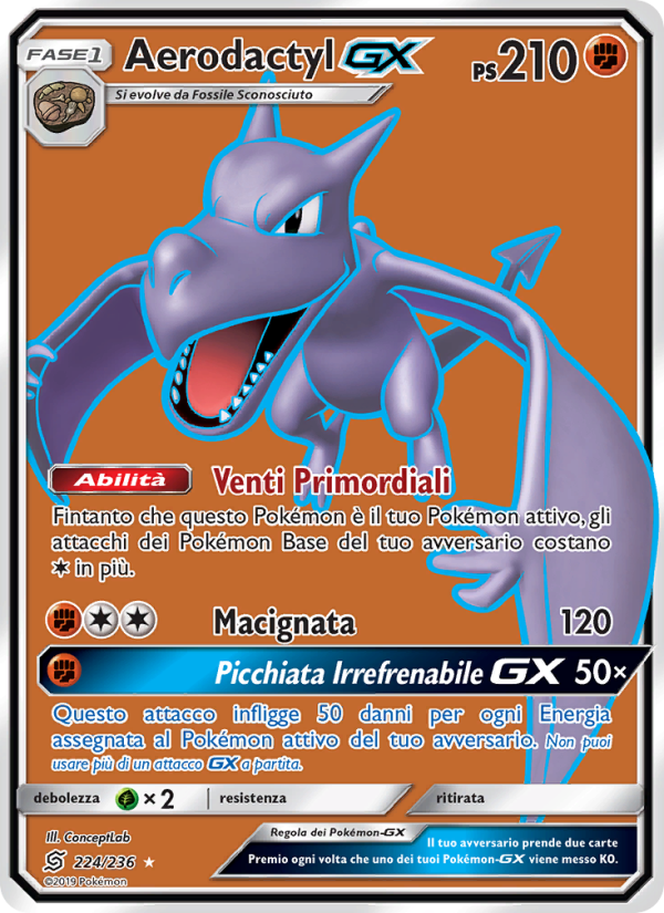 Aerodactyl GX 224/258 — Unified Minds (Italian Pokémon TCG card)
