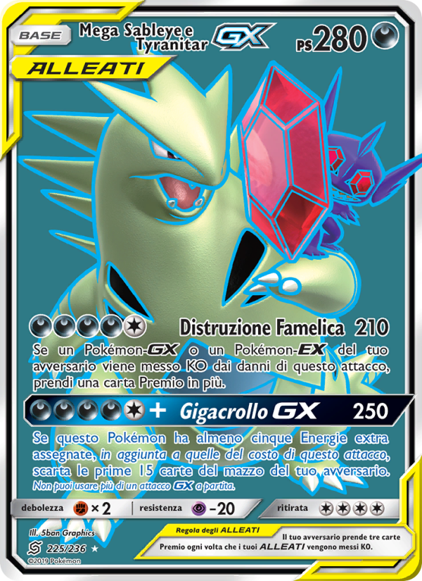 Mega Sableye e Tyranitar GX 225/258 — Unified Minds (Italian Pokémon TCG card)
