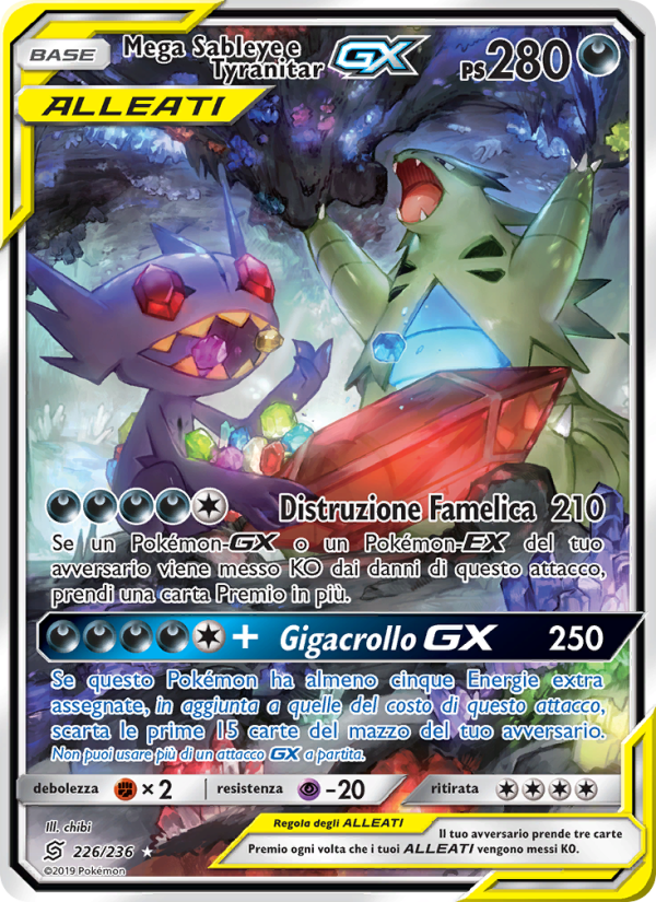 Mega Sableye e Tyranitar GX 226/258 — Unified Minds (Italian Pokémon TCG card)