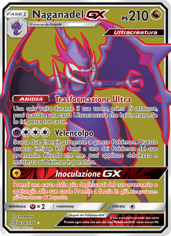 Naganadel GX 230/258 — Unified Minds (Italian Pokémon TCG card)