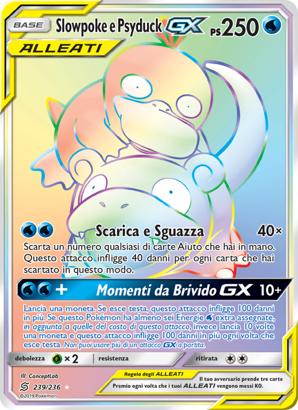 Slowpoke e Psyduck GX 239/258 — Unified Minds (Italian Pokémon TCG card)