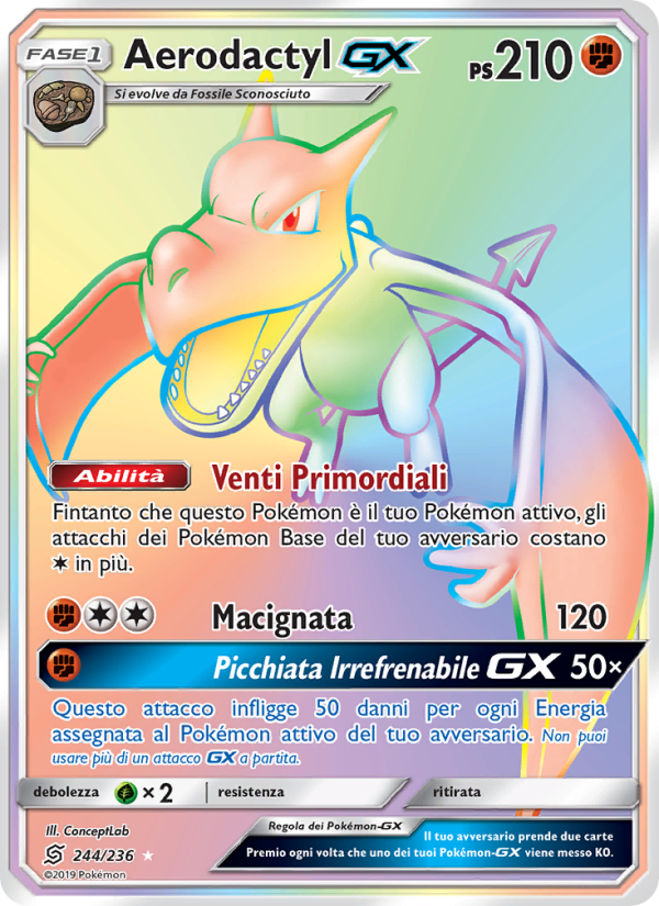 Aerodactyl GX 244/258 — Unified Minds (Italian Pokémon TCG card)