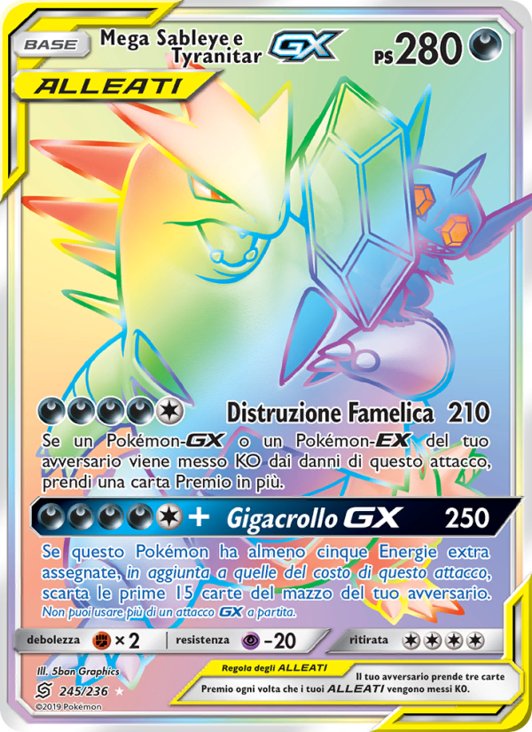 Mega Sableye e Tyranitar GX 245/258 — Unified Minds (Italian Pokémon TCG card)